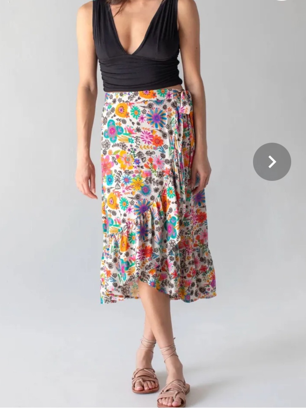 NATURAL LIFE Sabrina Ruffle Wrap  Skirt Rainbow Watercolor Blossoms Tie-Waist